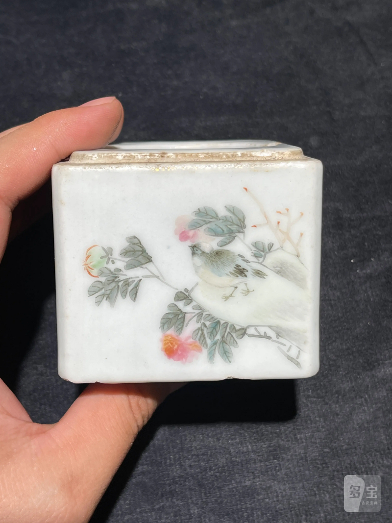 清晚期 浅绛彩花鸟纹温酒器 - 图2